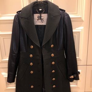 Burberry London long coat. Wool and leather